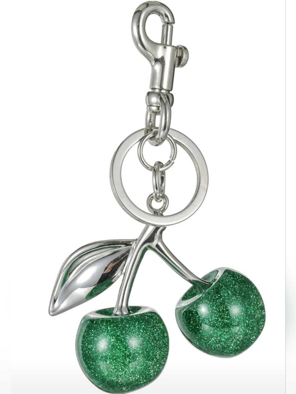 * Y2K Women's Glossy Cherry Bag Charm Keychain Purse Accessory Glitter Green